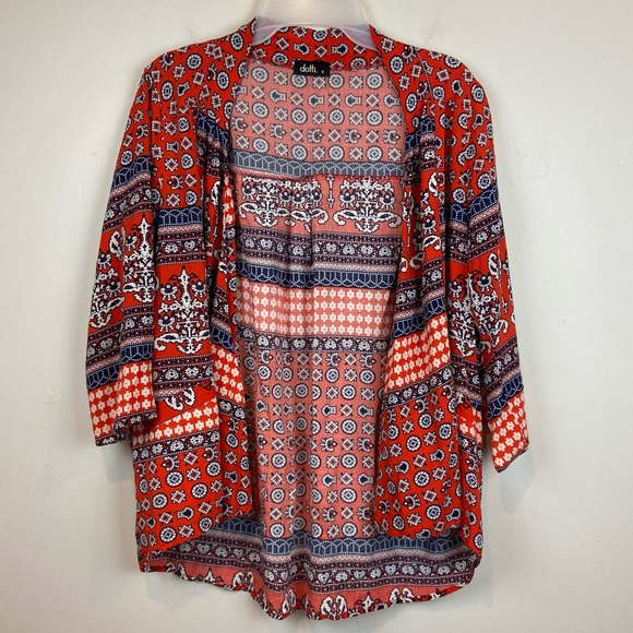 Dotti Red Bohemian Shawl Long Sleeve Women’s Size 12 100% Viscose - Picture 1 of 9